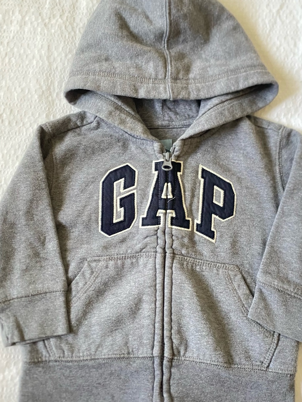 GAP Kids Gray Hooded Zip Sweatshirt with Navy Logo